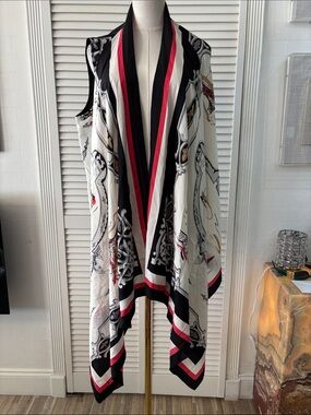 DKNY Black, White & Pink Sleeveless  silk Drape Scarf Vest, M-L